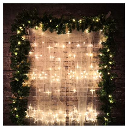 Idena 31485 - LED-valguskardin 138 sooja valge LED-iga, 8-tunnise taimerifunktsiooni ja trafoga, 12 tähekujulise juhtmega, mõõtmetega umbes 2 x 1 m, meisterdamiseks, peokaunistuseks, jõulukaunistuseks, pulmadeks