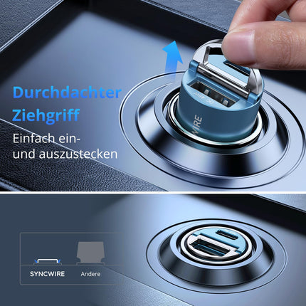SYNCWIRE 90W sigaretisüütaja USB-C ja USB-autoadapter [PD 45W ja QC 45W] Supermini metallist autolaadija USBC kiirlaadimiseks, ühildub iPhone 15 14 13 12 Pro Maxi, Google Pixel 7, Samsungi, sinisega