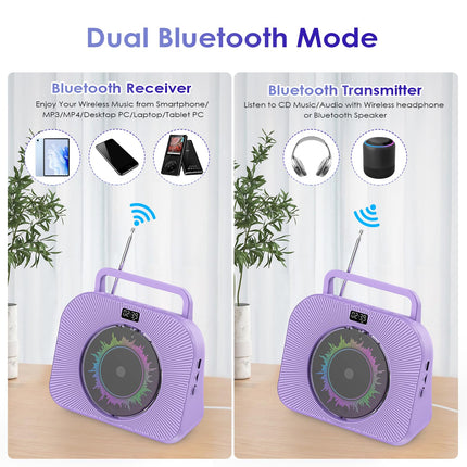 KOVCDVI 9-ühes CD-mängija Bluetooth-raadio CD-mängijaga, kõlariga, USB/TF-kaardi/AUX taasesitusega, äratuskell, taimer, kaugjuhtimispult, tolmukate, ekraan, kõrvaklappide pesa, lilla