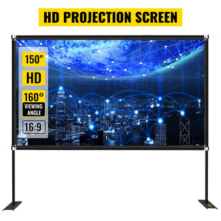 VEVOR projektsiooniekraan alusega 381 cm (150") kaasaskantav filmiekraan 16:9 välistingimustes kasutamiseks mõeldud siseprojektori ekraan 347 x 201,9 cm mobiilne projektoriekraan 160° vaatenurk sobib kodukino ja telkimise jaoks