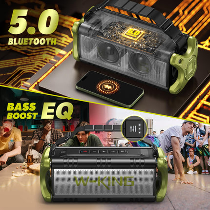 W-KING Bluetooth Speaker Large 90W Peak, Bluetooth Music Box, 50W Deep Bass, IPX6 Waterproof, Portable Party Loud Speaker Boxes, Boombox Outdoor Speaker, 40H, EQ, Power Bank, AUX, TF, NFC