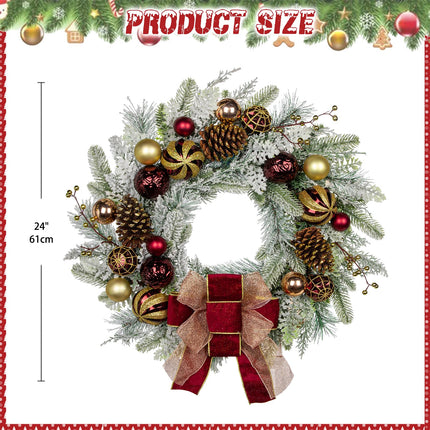 Christmas wreath door wreath for Christmas - red and white Advent wreath with Christmas balls, berries, pine cones and bow, decorative wreath Christmas decoration table wreath, Ø 60CM
