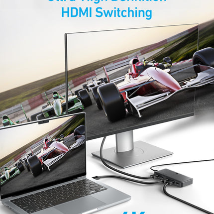 Anker HDMI-lüliti, kahesuunaline 4K sagedusel 60Hz, 4-ühes metallist jaotur LED-indikaatoritega, toetab 3D, HDR, Dolby, DTS, ühildub Xboxi, PS5, Roku, TV Sticki, projektori jne-ga.