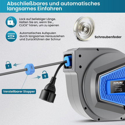 Himimi automaatne kaablirull 15m + 1m 1500W ~ 3000W kaablirull automaatne toiterull voolikurull, pikenduskaabel välisseinale kinnitatav, ülekoormuskaitse, seinale/lakke kinnitatav, 180° pööratav