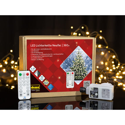 Idena 31339 - LED light chain with 360 LEDs in warm white, with remote control and sensor control, dimmer and memory settings, approx. 43.9 m long, as party decoration, Christmas decoration and for weddings