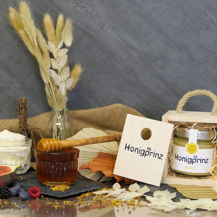 Honey Gift Set "Wooden Box with Cord" - 100% German Honey Honigprinz Family Beekeeping (1 x 250g)