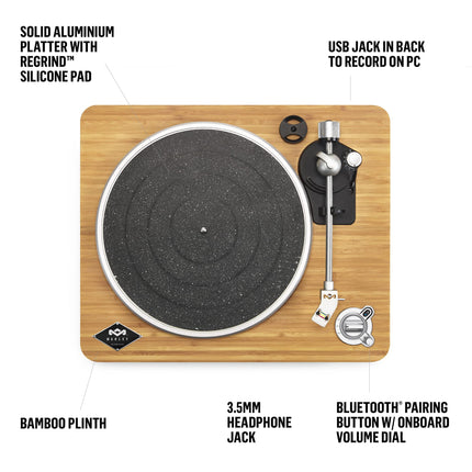 House of Marley Premium Bluetooth plaadimängija "Stir It Up" - jätkusuutlikult valmistatud bambusest vinüülimängija eelvõimendiga + House of Marley Get Together Duo Bluetooth kõlar
