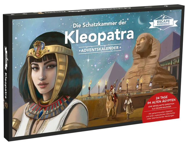 Põgenemiskogemuse advendikalender - Kleopatra aare: Mõistatused 24 päevaks. Põgenemiskogemuse advendikalender on edukas ja sisaldab salapäraseid esemeid.
