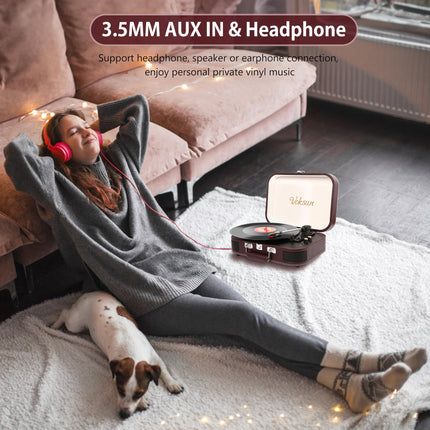 Plaadimängija kõlarite ja Bluetooth 5.4-ga | 33/45/78 p/min vinüülplaadimängija | USB digiteerija, RCA/AUX, kandekott (retrodisain) (punane)