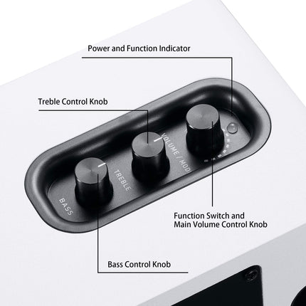 Sanyun SW208 3" aktiivsed Bluetooth 5.0 riiulikõlarid - 60W süsinikkiust kõlariüksus - sisseehitatud 24-bitine DAC - dünaamiline 3D ruumiline heli - 2.0 arvutimonitor (paar, valge)