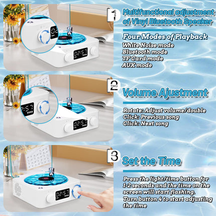 The Waves Record Player with RGB Light, Bluetooth Speaker, 3 Modes Stereo Sound, Sleep Aid with 4 Nature Sounds, Portable