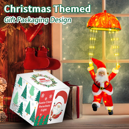Santa Claus parachute fairy lights, 63CM 70 LED Christmas fairy lights plug in with timer, 8 modes, Christmas lights for indoor and outdoor Christmas decorations, windows, Christmas trees, balconies (warm white)