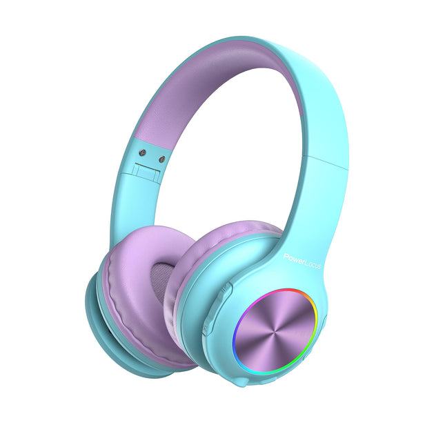 Laste Bluetooth-kõrvaklapid, PowerLocus laste juhtmevabad kõrvaklapid LED-tuledega, helitugevuse piirang 74/85/94dB, kokkupandav peakomplekt, HD-stereo, Micro SD, sisseehitatud mikrofon kooli/sülearvuti/mobiiltelefoni/teleri jaoks
