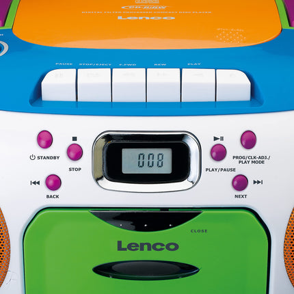 Lenco SCD-971 - Children's Radio - Cassette Radio with CD - CD Radio - Cassette Player - Stereo Speakers - Headphone Jack - Track Memory - Multicolored