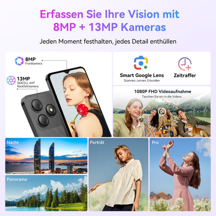 Blackview Wave 8C mobiiltelefon ilma lepinguta Android 14, 6GB+64GB/2TB SD, Octa Core 6.56" HD+, 5000mAh aku, 13MP+8MP kaamera, 4G kahe SIM-kaardiga nutitelefon ilma lepinguta Soodne SIM-lukuta, GPS/2-aastane garantii