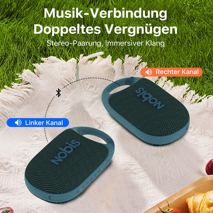 NOBIS Clip N1 Portable Bluetooth Speaker with App, Beat Mode, Up to 24 Hours Playtime, IP68 Waterproof, BT 5.3, HD Sound, Stereo Pairing, Custom EQ, Perfect for Outdoors (Blue)