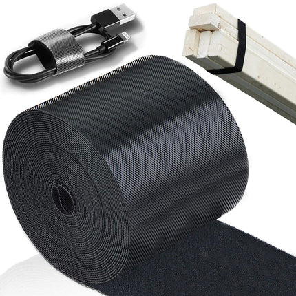 TEUVO Velcro Cable Ties, 100mm x 3M Non-Adhesive Hook and Loop Fastener for Cable Tying, DIY Crafts, Curtain Fastening, Reusable Hook and Loop Tape for Cable Management around Home and Office