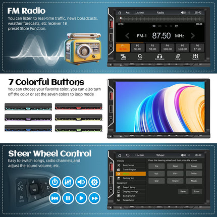 CAMECHO kahe DIN-iga autoraadio juhtmevaba Carplay ja Android Auto toega, 2 DIN-iga autoraadio 7-tollise autoekraaniga, puutetundliku ekraaniga autoraadio Bluetoothi, FM-raadio, EQ ja USB-ühendusega + tahavaatekaamera + mikrofon