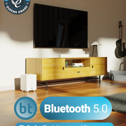 MAJORY K2 heliriba teleritele koos subwooferiga | Teleri kõlarid teleritele | 150W 2.1 helisüsteem juhtmevaba subwooferiga | Bluetooth-teleri heliriba | Kodukino heliriba HDMI ARC-ga (valge)