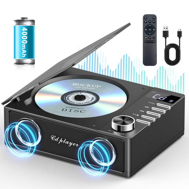 Greadio kaasaskantav CD-mängija Bluetooth 5.3-ga, 4000mAh laetav CD-mängija puldiga, HiFi heli kõlar, toetab USB, TF, AUX, LED-ekraani koju/autosse/kingituseks