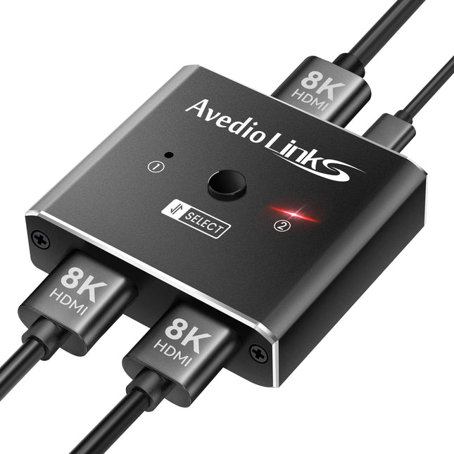 8K HDMI-lüliti jaotur, avedio links alumiiniumist kahesuunaline HDMI-lüliti 2 sisendit 1 väljundit või 1 sisendit 2 väljundit, HDMI 2.1 lüliti jaotur toetab 8K 4K-d PS5/4 HDTV jaoks