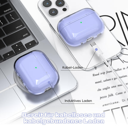 MHYALUDO ühildub Airpods Pro 2/1 põlvkonna ümbrisega, ühildub Airpods Pro 2. põlvkonna USB C laadimispordiga, läbipaistev pehme ümbris paelpuhastuspliiatsiga, lilla