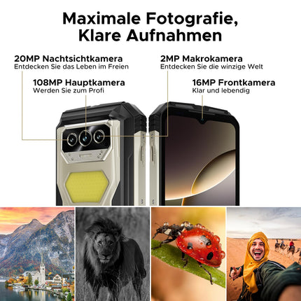 DOOGEE V MAX S 5G lukustamata õuenutitelefon, 22000mAh 33W, 24GB+256GB, 6.58" FHD+ 120Hz õuenutitelefon Android 14, kahekordne 1200LM telkimisvalgusti ehitusplatsi telefon 108MP+20MP, kahekordne kõlar/NFC/IP69K