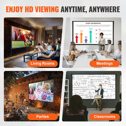 VEVOR projektsiooniekraan alusega 120-tolline HD 4K välistingimustes kasutatav siseprojektori ekraan, kiiresti kokkupandav kaasaskantav filmiekraan 16:9 kodukino, telkimise, vaba aja ürituste jms jaoks. Must