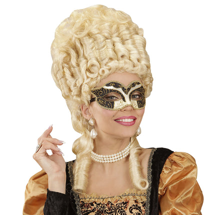 Widmann 04695 - Eye mask Duchess, with black and gold glitter, costume accessory, accessory, Venetian, carnival, theme party