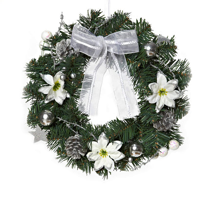 HEITMANN DECO Christmas wreath - door wreath, wall wreath, Christmas wreath - decorated wreath made of fir branches - green, white, silver, 32 x 32 x 10 cm