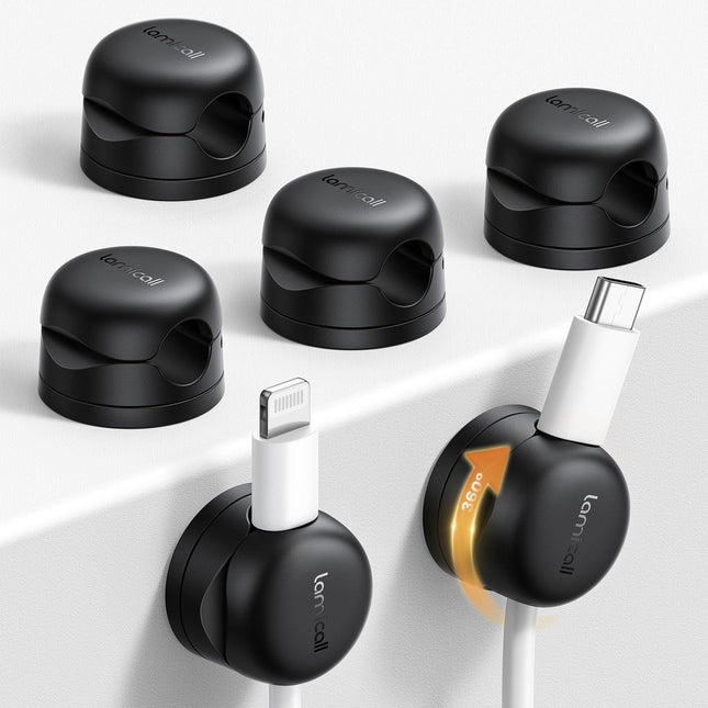 Lamicall Self-Adhesive Cable Holder, 6 Pack Cable Clips Cable Holder - [Upgraded 360° Rotatable] Spring Cable Clips, [1S Clamp] Cable Clamps Desk for HDMI, Cable Organizer for Table/Car/Wall