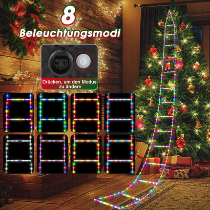 MILFECH LED jõuluvana redelikujulised tuled, 3M RGB LED jõulutuled, 8 režiimi, jõulukaunistused aknale, aeda, majja