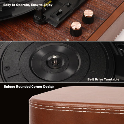 Record player case with speaker &amp; Bluetooth 5.4 | 3 speeds (33/45/78 rpm) • Portable record player • Vinyl-to-MP3 converter • Retro design brown