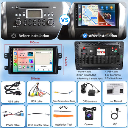 8-tuumaline 2G+64G Android autoraadio 2 DIN Suzuki SX4 2006-2013 FIAT Sedici 2005-2014 jaoks koos juhtmevaba Carplay, Android Auto GPS navigatsiooni, WiFi, 9-tollise autoraadio, peegli lingi, Bluetooth FM/RDS/DAB+ tahavaatekaameraga