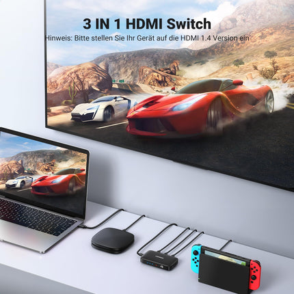UGREEN HDMI 1.4 lüliti 4K 3 sisse 1 väljundiga HDMI jaotur HDMI jaotur kaugjuhtimispult HDMI lüliti toetab 4K, 3D ja HDR-i teleripulga, teleri, arvuti, mängukonsooli, lüliti, PS5/4, Xboxi ja Blu-Ray mängija jaoks.