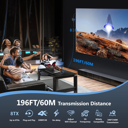 DRYMOKINI HDMI juhtmevaba, kuni 8 saatjat, juhtmevaba HDMI saatja ja vastuvõtja 4K 165FT/50M 5.8G HDMI juhtmevaba edastus, HDMI juhtmevaba sülearvuti, kaamera, Netflixi, PS5, telefoni ja monitori, projektori, HDTV jaoks
