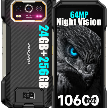 Ulefone Armor 27 õuemobiiltelefon Android 14 nutitelefon 64MP+50MP+50MP+32MP kaamera 24GB + 256GB/SD-2TB 10600mAh aku, 6.78-tolline FHD+ 120Hz, toetab 33W kiirlaadimist 4G kahe SIM-kaardiga GPS/NFC/OTG