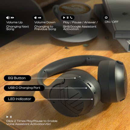 PowerLocus Bluetooth kõrvaklapid, 60 tundi mänguaega, juhtmevabad kõrvaklapid 4 ekvalaiseri režiimiga, Hi-Fi stereo kokkupandavad kõrvaklapid mikrofoniga iPhone'ile/reisile/Androidile/sülearvutitele (mustad)