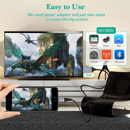 Lightning HDMI Cable for iPhone 14/13/12, 1080P HD Adapter, 2 m, for TV Streaming, YouTube-enabled (Not iPhone 16/15 or Netflix)