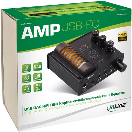 InLine 99207I AmpUSB-EQ, kõrglahutusega heli HiFi DSD kõrvaklappide lampvõimendi + ekvalaiser, USB DAC