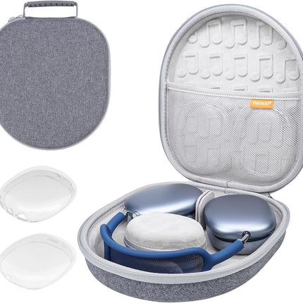 Hard Case for AirPods Max Headphones with Sleep Mode, Travel Headphones, Hard Shell Protective Case, Smart Zippered Case for Charger and Accessories, Gray