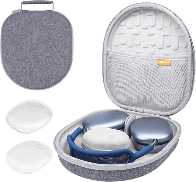 Hard Case for AirPods Max Headphones with Sleep Mode, Travel Headphones, Hard Shell Protective Case, Smart Zippered Case for Charger and Accessories, Gray