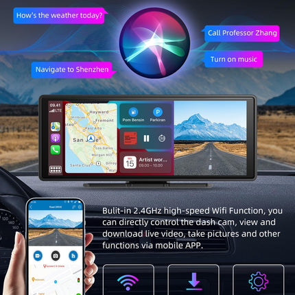 【Uusim】 10,26-tolline Apple Carplay Android Auto ekraan reguleeritava 2,5K armatuurlauaga auto esi- ja tagaosa juhtmevaba Driveplay tahavaatekaameraga autoraadio Carplay Bluetooth Mirror Link 64G TF
