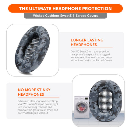 WC SweatZ XM5 &amp; XM6 – Patented Sweat Protection Ear Cushions for Sony WH1000XM5 &amp; WH1000XM6 by Wicked Cushions | Complete 360-Degree Ear Cushion Protection | Black Camo