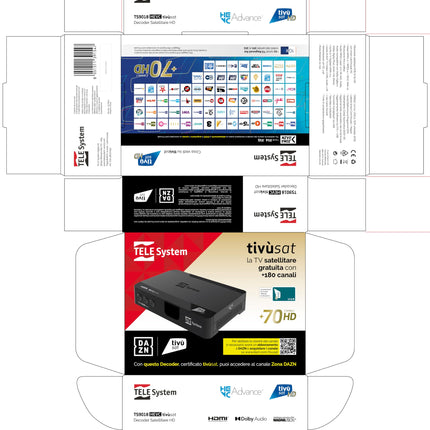 Tele System TS9018HEVC Tivùsat HD Classic satelliitdekooder: juurdepääs enam kui 70 tasuta HD-kanalile, Serie A DAZN Zone'is, automaatsed kanalite värskendused - kiipkaart on kaasas