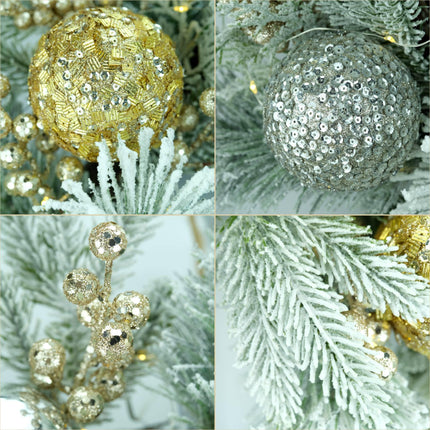 YULETIME 61 cm jõulupärg kunstjõulupärg jõuluehtede, marjade, lehtede, kuuseokste ja lumiste männiokastega (kuldne pall) (müüakse EL-is ilma tuledeta)