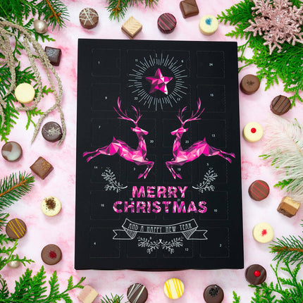 Hallingersi Pink Elks - advendikalender šokolaadide kingitus, käsitsi valmistatud alkoholivabast peenest kakaošokolaadist (karp) - emadepäevakingitus ja kingiideed isadepäevaks | Palju õnne Hanuka puhul, sõpruse kingitus
