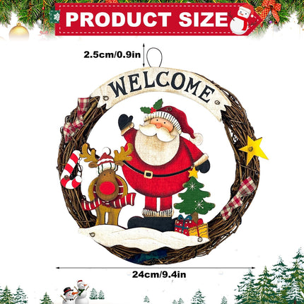 Christmas wreath woven, door wreath Welcome for Christmas, door sign Merry Christmas made of wood for door, window or wall, 24 cm