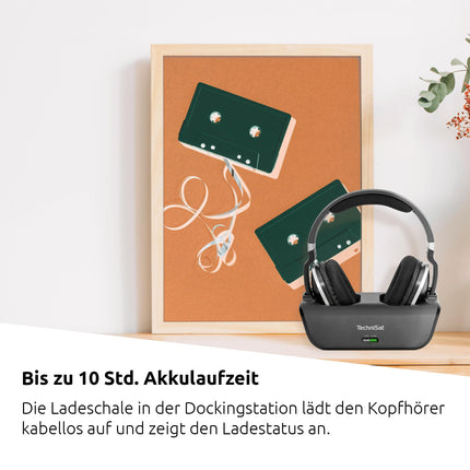 TechniSat STEREOMAN 2 V2 - juhtmevabad 2,4 GHz kõrvaklapid (telerite ja muusikakeskuste jaoks, dokkimisjaamaga, AUX-sisendiga, optilise heli sisendiga) mustad
