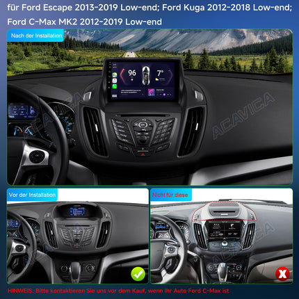 Android 14 autoraadio Ford Kuga Escape C-Max 2012-2019 – 9-tolline puutetundlik ekraan CarPlay/Android Auto, GPS-navigatsiooni, Bluetoothi, DAB+, WiFi, USB ja jagatud ekraaniga – auto multimeediasüsteem